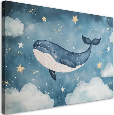 Produktbild von Leinwandbild für Kinderzimmer Wal in blauen Wolken 100x70 Feeby Blau bild für die wand bereit zum aufhängen