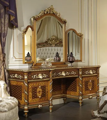 Produktbild von Casa Padrino Luxus Barock Kommode mit Spiegel Braun / Gold - Prunkvoller handgefertigter Schminktisch mit Wandspiegel - Hotel Möbel - Schloss Möbel - Luxus Qualität -  Italy