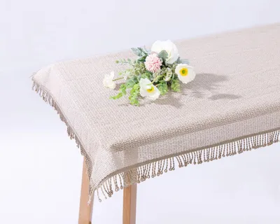Produktbild von Gartentischdecke Fransen Gartendecke Weichschaum PVC 160 x 220 cm oval - beige