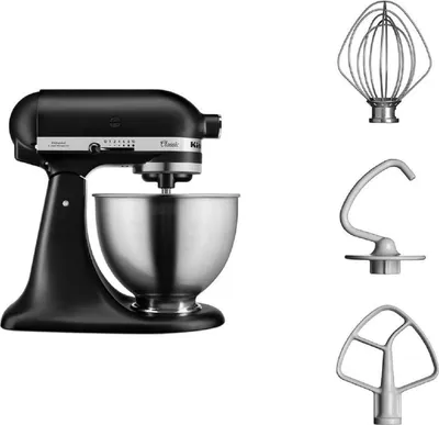 Produktbild von KitchenAid 5K45SSEBM, Standmixer, Schwarz, Schlagen, Kneten, Mixen, Rührer, 1,15 m, 4,3 l, 220 RPM