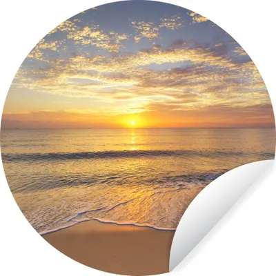 Produktbild von MuchoWow® Runde Wandtattoo - Wandsticker Tapete Aufkleber Strand - Sonnenuntergang - Meer Ø 80 cm Selbstklebend und Repositionierbar - Wandaufkleber - Kreis - Mauerkreis - Wand Bilder - Wandsticker - Wohnzimmer Dekoration - Dekoration für die Wände - Aluminium - Babyzimmer
