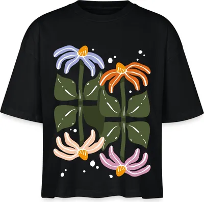 Produktbild von Spreadshirt Bunte Retro Blumen Illustration Im Boho Stil Boxy Shirt Damen, M, Schwarz