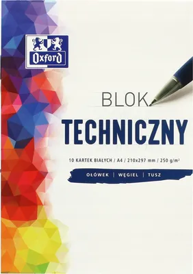 Zdjęcie produktu dla Blok techniczny A4 10 kartek, biały, Oxford
