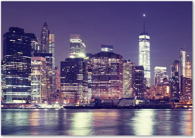 Produktbild von Tulup® Glas-Bild - 100 x 70 - Wandbild aus Glas - Wandkunst - Wandbild hinter gehärtetem Sicherheitsglas - Sehenswürdigkeiten & Architektur - New York bei Nacht - Lila
