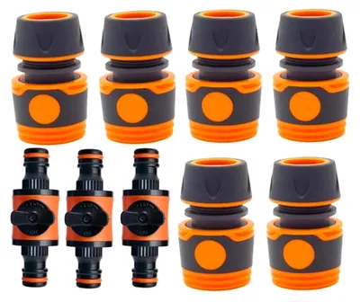 Produktbild von 9 Stück Wasserschlauchverbinder, Gartenschlauchkupplung 1/2 Zoll, Schlauchverbinder mit Regulierventil, Schnellverbinder für Gartenschläuche