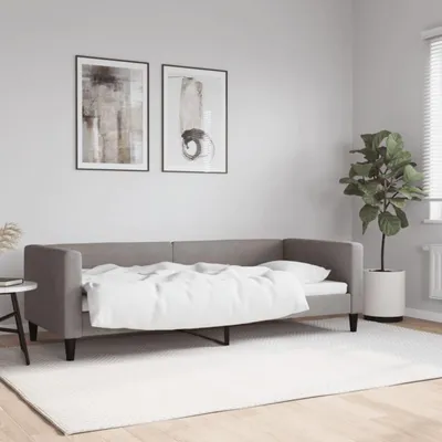 Image de Canapé-lit 2 places, revêtement en tissu, convertible en lit de jour, couleur taupe, dimensions 80x200 cm, avec espace de rangement