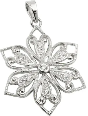 Produktbild von Anhänger filigrane Blume 24mm mit Zirkonia 925 Silber rhodiniert glänzend