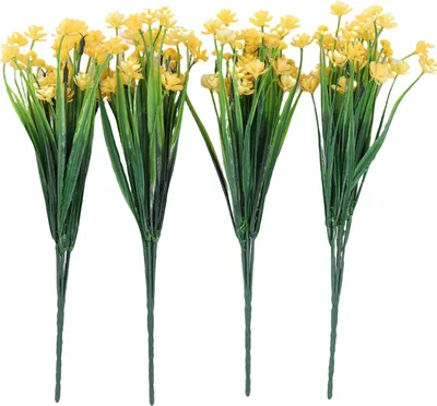 Produktbild von Kunstpflanzen 4 Stück Künstliche Blumen Gypsophila Lotus Zuhause Hochzeit Party Nachbildung (Gelb)