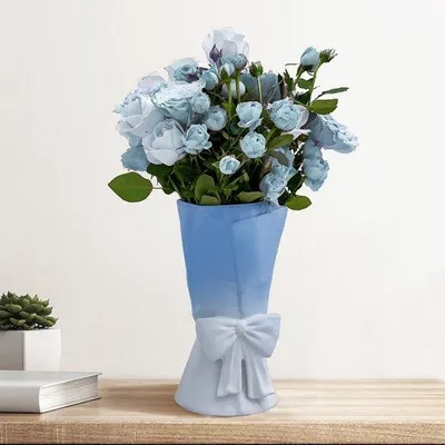 Produktbild von Keramische Boho-Vase 24,5 cm blauwwit für Wohnzimmer
