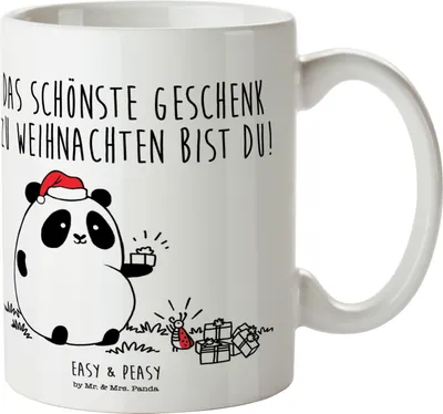 Produktbild von Mr. & Mrs. Panda Keramikbecher Panda Weihnachtsgeschenk - Weiß - Geschenk, Kaffeetasse, Tasse, Teetasse, Kaffeebecher, Trinkbecher, Teepott