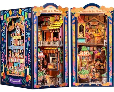 Produktbild von Plaza de los Muertos Book Nook – DIY Miniaturhaus Bausatz, 3D-Puzzle mit LED, Geschenk für Erwachsene, Cutebee