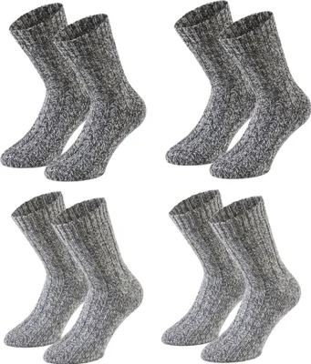 Produktbild von Tobeni 4 Paar warme Damen Herren Norweger Socken Wintersocken Schafwollsocken vorgewaschen Uni, Farbe:Grau-Töne, Grösse:43-46