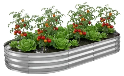 Produktbild von VEVOR Metall Hochbeet, 8 x 2 x 1 Fuß Outdoor Verzinkte Pflanzbox, mit Offenem Boden, Großes Ovales Hochbeet für Gemüse, Blumen, Kräuter und Sukkulenten, Dunkelgrau, 1 Stück-c, 240x120x30 cm