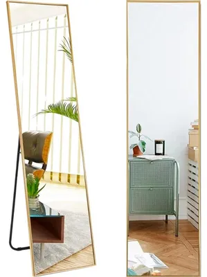 Zdjęcie produktu dla Lustro wiszące stojące - Metalowa rama - Złoty - 39 x 156 cm - Lustro do przymierzania