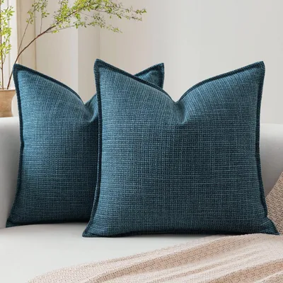 Immagine prodotto di Set di 2 federe per cuscini, aspetto lino, 45x45 cm, blu scuro, poliestere