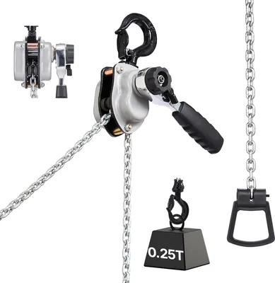 Obrázek produktu pro SucceBuy mini pákový kladkostroj s nosností 1/4T, ruční řetězový kladkostroj, zdvih 1,5 m, robustní řetěz z ocelové slitiny G80 a mechanická dvojitá západková brzda, háky otočné o 360°, ideální pro sklady, stavební projekty a garáže