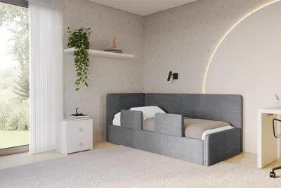 Produktbild von ALTDECOR Jugendbett mit Bettkasten NORY - 100x200 - Dunkelgrau - Poso 115 - Rechts angeordnet - Einzelbett mit Stauraum - Polsterbett Kinderbett