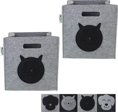 Produktbild von SILUK Filzkorb Korb Ordnungsbox Kinder Aufbewahrungsbox Spielzeugkiste für Kinderzimmer Spielzeug Faltbar (33x33x33) Aufbewahrung im Kallax Regal (Grau, 2 x Katze)