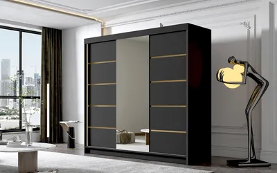 Obrázek produktu pro Šatní skříň se zrcadlem MILINA - 200 cm, černá