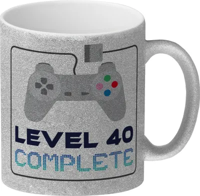 Produktbild von 40. Geburtstag Glitzer-Kaffeebecher mit lustigem Spruch: Level 40