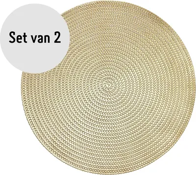 Immagine prodotto di Tovaglietta Krumble - Set di 2 - Tovagliette - Sottobicchieri - Rotondo - PVC - Protezione per la tavola - Sottobicchiere - Resistente al calore - Tovaglietta decorativa - Rotondo - Oro