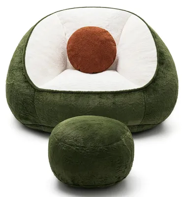 Immagine prodotto di Pouf per adulti - Poltrona da pavimento XXL - Portata fino a 100 kg - Imbottitura in schiuma e rivestimento in ecopelliccia - Con cuscino e tasca - Poltrona da lettura per soggiorno e camera da letto - Colore: avocado