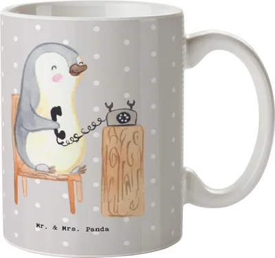 Produktbild von Mr. & Mrs. Panda Pott Sekretär Herz - Grau Pastell - Geschenk, Henkelbecher, Kaffeetasse, Tasse, Teetasse, Teepott, Becher