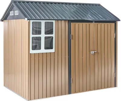 Obrázek produktu pro BELIANI Zahradní kůlna hnědá ocelová 235 x 175 cm uzamykatelná odolná proti UV záření vodotěsná prostorná