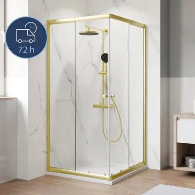 Produktbild von Eckeinstieg mit Gleittür/Schiebetür BREUER Ektos 80 - 90 cm Profil gold matt Klarglas Reversibel