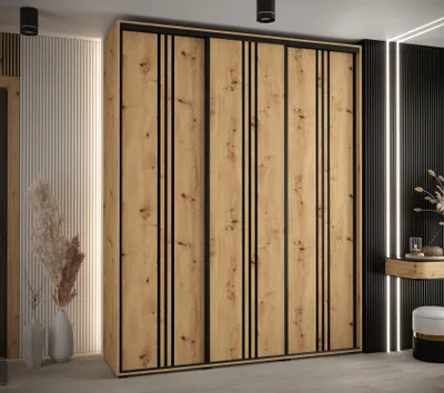 Obrázok produktu pre Šatníková skriňa YVONA 6 - 200/45 cm, dub artisan / čierna