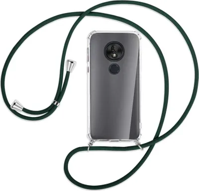 Produktbild von Handykette Backcover-Schutzhülle mit Band (Metall silberfarben) für Motorola Moto G7 Play - dunkelgrün