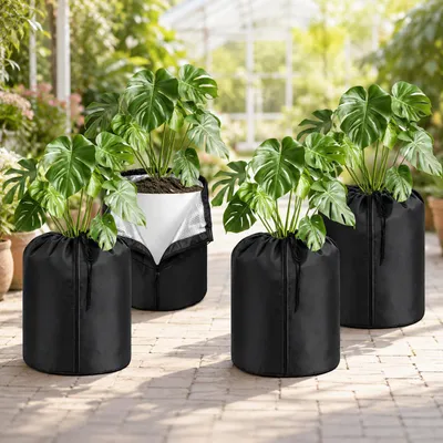 Produktbild von ISOISL 4er Set Pflanzen Wurzelschutz 50×45 cm Schwarz, Frostschutz Winterschutz für Kübelpflanzen, Garten Terrasse und Balkon, KI-generiertes Bild