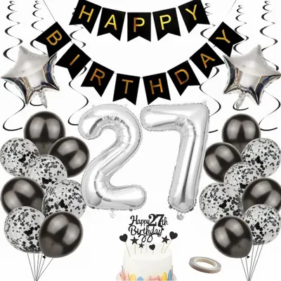 Produktbild von Ballonset 27. Geburtstag, Folienballon 81 cm, Latexballons 30 cm, Sternballons 45 cm, Geburtstagsdeko