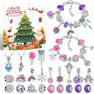 Produktbild von Adventskalender 2025 – Weihnachtsgeschenk – Vorfreude auf Weihnachten – Adventskalender für Mädchen – Kinder-Schmuck – Damen-Armband mit Anhängern