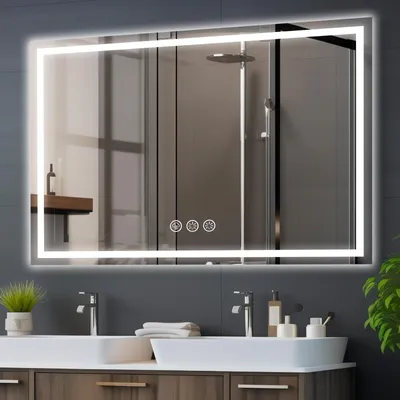 LED-Badspiegel 70x100 cm, Anti-Beschlag, 3 Farben, IP44, gehärtetes Glas