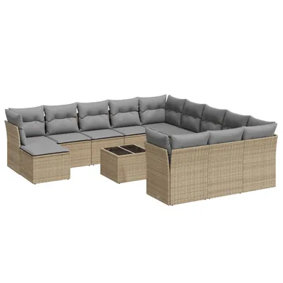 Image de vidaXL Ensemble de 13 canapés de jardin avec coussins Beige Poly Rattan