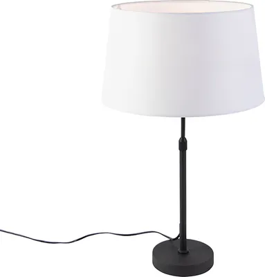 Zdjęcie produktu dla QAZQA – nowoczesna lampa stołowa czarna z abażurem lnianym białym 35 cm regulowana – część I salon I sypialnia I lampka nocna – cylinder lniany I podłużny I okrągły – odpowiednia do żarówek LED E27