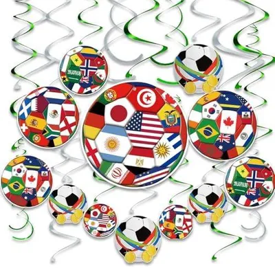 Produktbild von 48 Stück Fußball Hängende Wirbel für WM Deko 2026, Deckenhänger Spiral Fußball Flagge Spiral Maximale Höhe Beträgt 100 cm für Fußball Weltmeisterschaft Fans Fussball Geburtstag Partyzubehör