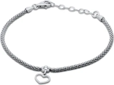 Produktbild von Neu Bling 9NB-1355 Silberarmband mit Kristallstein und Anhänger - Herz - 8mm - Popcorn-Armband - 2mm Dicke - 16+3cm - Rhodium - Silber
