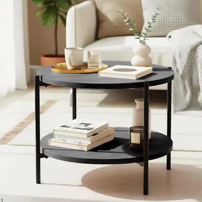 Image de Table basse Edduma - 2 plateaux en bois | Couleur : gris | Dimensions : 50x50x40 cm