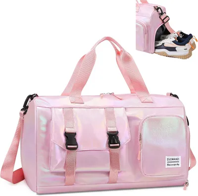 Image de Sac de sport de 45 x 21 x 26 cm, avec compartiment à chaussures et compartiment pour les vêtements mouillés, de couleur rose, idéal pour la pratique du fitness