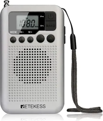 Produktbild von Retekess TR106 Mini rádio, FM FM AM rádio na batérie, malé rádio s časovačom vypnutia, nabíjateľná batéria, 3,5 mm konektor pre slúchadlá, spálňa, darček pre seniorov, záhrada (strieborná)