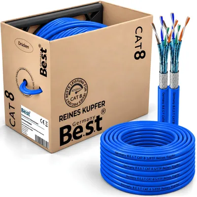 Produktbild von B.E.S.T. 100 m CAT 8.1 Duplex Netzwerkkabel S/FTP 40 Gbit/s 2000 MHz AWG 23/1 Kupfer LSZH Blau