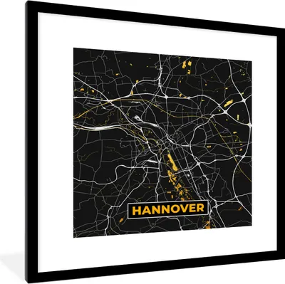 Produktbild von MuchoWow® Gerahmtes Poster Hannover - Gold - Stadtplan - Karte - Deutschland 40x40 cm - Poster mit Schwarzem Bilderrahmen Wandposter Rahmen Foto Bilder - Poster - Plakat im Rahmen