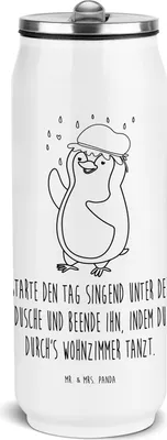 Produktbild von Mr. & Mrs. Panda Trinkflasche Pinguin Duschen - Weiß - Geschenk, Getränkeflasche, Isolierflasche, Motivation, Thermoflasche, Duschkonzert, Lebensmotto, Thermosflasche