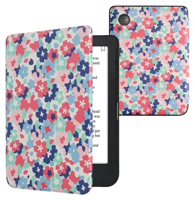 Produktbild von kwmobile Schutzhülle für Kobo Clara 2E / Tolino Shine 4 Hülle - eReader Flip Case mit Auto Sleep Funktion - Pastellblumen mit Rot Altrosa Blau