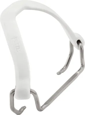 Weiße vordere Bindung aus Kunststoff mit gebogenem Metallbügel von Petzl
