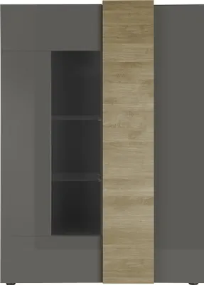 Produktbild von Standvitrine "POSITANO" aus Holzwerkstoff,holzwerkstoff in dunkelgrau mit 2 Türen und 4 Einlegeböden. Abmessungen (B/H/T) 121x168x44 cm