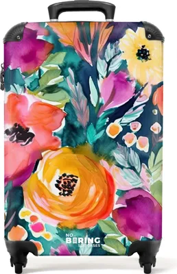 Produktbild von NoBoringSuitcases.com® Koffer Handgepäck Trolley Rollkoffer Kleine Reisekoffer mit 4 Rollen - Blumen - Ölfarbe - Kunst - Natur - Cabin Size < 55x40x23 cm & 55x40x20 cm - Fotokoffer - Kabinenkoffer - BoardgepäckHandgepäck Koffer 55x35x20 cm, 36L,