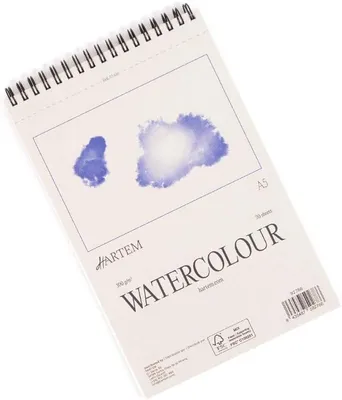 Produktbild von Aquarellblock für Künstler, Format A5, Aquarellpapier, 300 g/m², 20 Blatt/40 Seiten, Spiralbindung, 14,8 x 21 cm, mittlere Körnung, natürliches Weiß